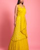 Yellow Colour Drape Style Gown With Hand Work