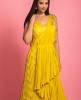 Yellow Colour Drape Style Gown With Hand Work