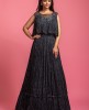Grey & Black Poncho Style Gown With Digital Print