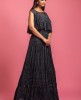 Grey & Black Poncho Style Gown With Digital Print