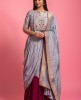 Grey & Wine Dola Silk Gown With Jacket & Banarasi Dupatta