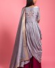 Grey & Wine Dola Silk Gown With Jacket & Banarasi Dupatta