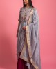 Grey & Wine Dola Silk Gown With Jacket & Banarasi Dupatta