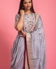 Grey & Wine Dola Silk Gown With Jacket & Banarasi Dupatta
