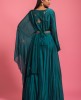 Teal Blue Drape Style Gown With Waist Belt