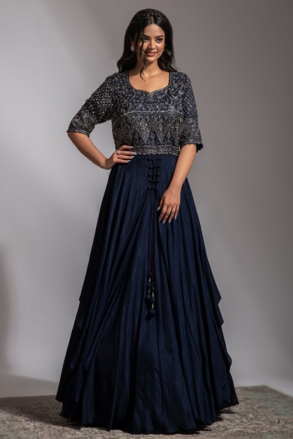 Black Designer Gown With Hand Embroidery