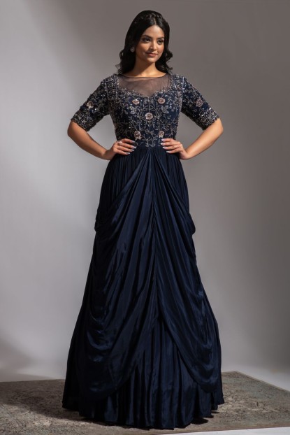 Blue Colur Drape Style Gown