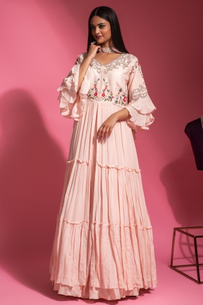 Peach Color Indo Western Gown With Dupatta