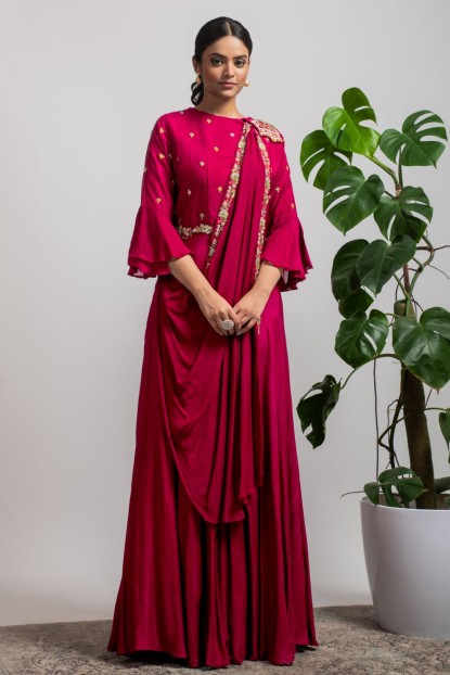 Maroon drape style Gown 