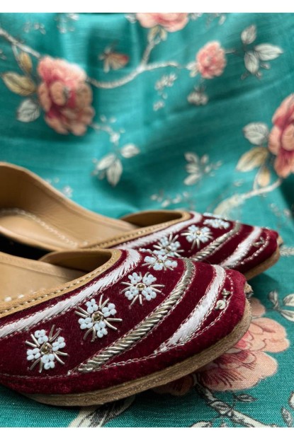 Maroon Velvet Jutti with Zardosi Work