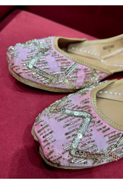 Light Pink Zardosi work Pure Leather Jutti