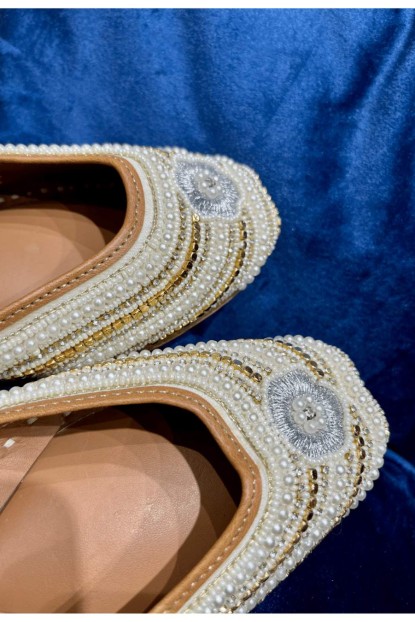 White Moti fancy Jutti with Embroidery Work