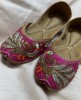 Dark Pink color Zardosi work Pure Leather Jutti
