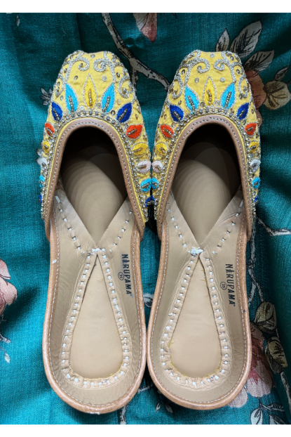 Yellow Embroidery work Pure Leather jutti