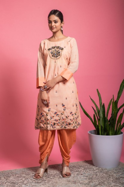Cream Kurti with Dhoti Pants