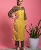 Yellow simple Kurti with Mehndi Brown Pants.