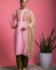 Baby Pink thread work Kurti with soft net Dupatta & Pants