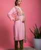 Baby Pink thread work Kurti with soft net Dupatta & Pants
