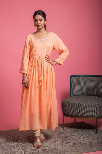 Beautiful Light Orange Kurti in Georgette fabric