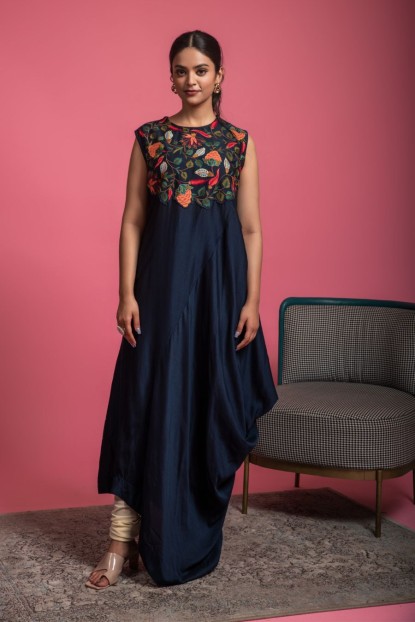 Floral design Kurta in Navy Blue color