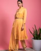 Up & Down stylish Yellow color Kurti & Pants with an embellished Belt