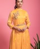 Up & Down stylish Yellow color Kurti & Pants with an embellished Belt