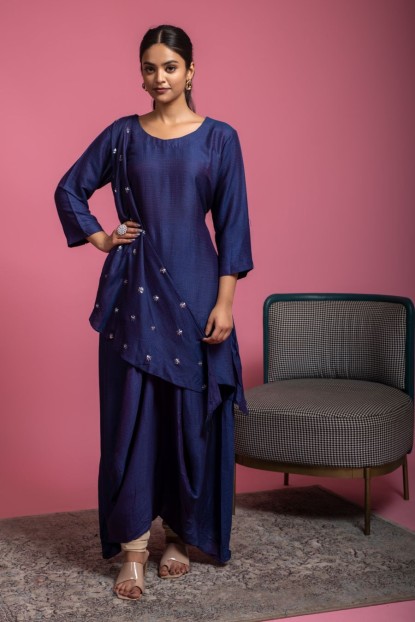Stylish Drape Style Kurti in Purple color