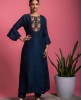Navy Blue Dola Silk Kurta with Pants