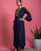 Navy Blue Dola Silk Kurta with Pants