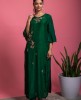 Simple Dola Silk Kurta with Pants in Dark Green color