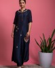 Navy Blue Kurta & Pant in Dola Silk