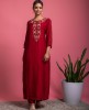Cherry Red Kurta & Pant in Dola Silk