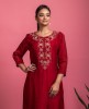 Cherry Red Kurta & Pant in Dola Silk