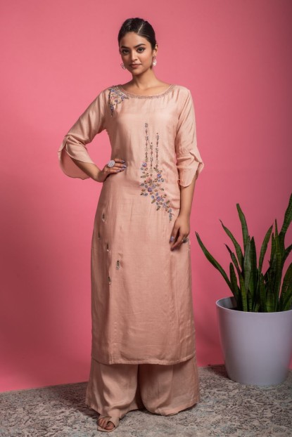 Beige simple Kurti with Pants