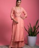 Simple Dola Silk Kurta with Pants in Peach color