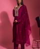 Wine Colour Kurti & Pant Set With Dupatta
