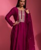 Wine Colour Kurti & Pant Set With Dupatta