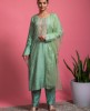 Pista Green Hand work kurta with Pants in Dola Silk & Organza Dupatta