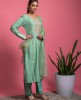 Pista Green Hand work kurta with Pants in Dola Silk & Organza Dupatta