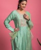 Pista Green Hand work kurta with Pants in Dola Silk & Organza Dupatta