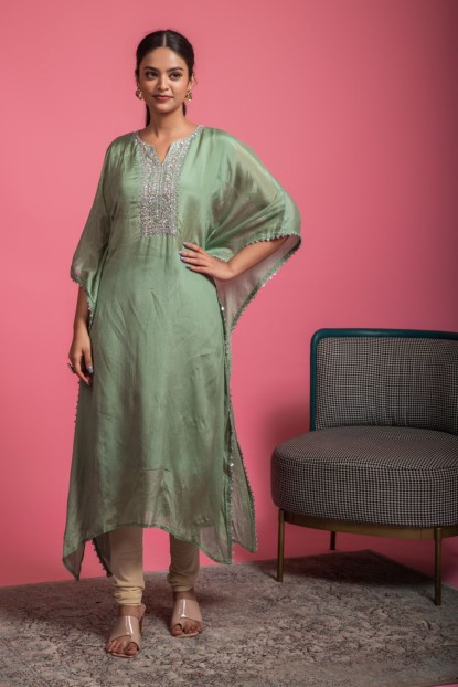Kaftan style Kurti in Green color