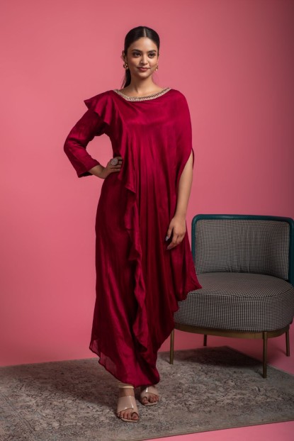 Stylish Maroon Kurti in Raw Silk