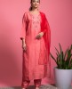 Ultra Red color Kurti & Pants with Organza Dupatta