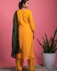 Yellow machine work Kurta with matching pant and Green Dupatta
