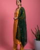 Yellow machine work Kurta with matching pant and Green Dupatta