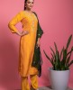 Yellow machine work Kurta with matching pant and Green Dupatta