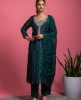 Peacock Green color Kurti and Pants with Organza Dupatta