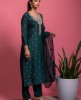 Peacock Green color Kurti and Pants with Organza Dupatta