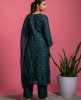 Peacock Green color Kurti and Pants with Organza Dupatta