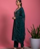 Peacock Green color Kurti and Pants with Organza Dupatta